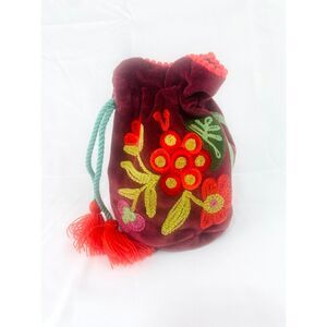 Velvet Embroidered Drawstring Jewelry Pouch Purse Made in India
